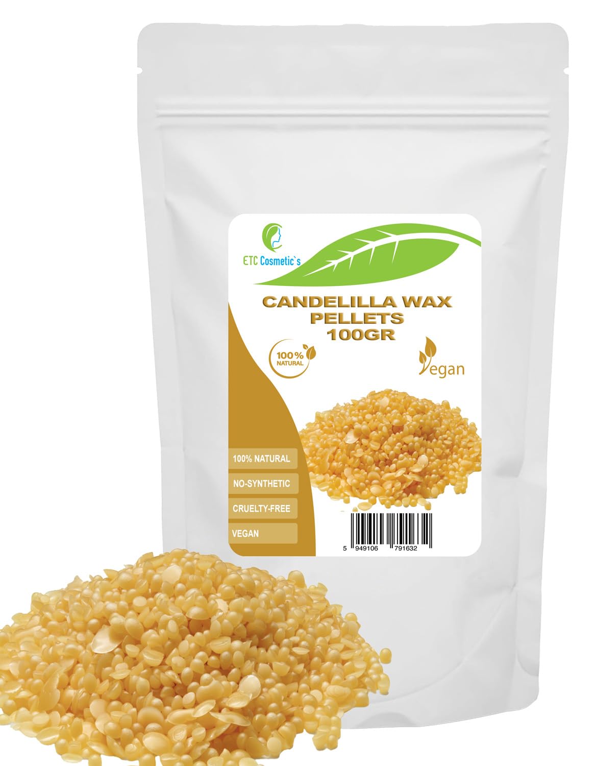 Pastylki z wosku kandelabrowego - 100 g - Wegańskie | Zamiennik naturalnego wosku pszczelego do domowych kosmetyków, balsamów do ust, balsamów i balsamów. Zagęszczacz i emulgator