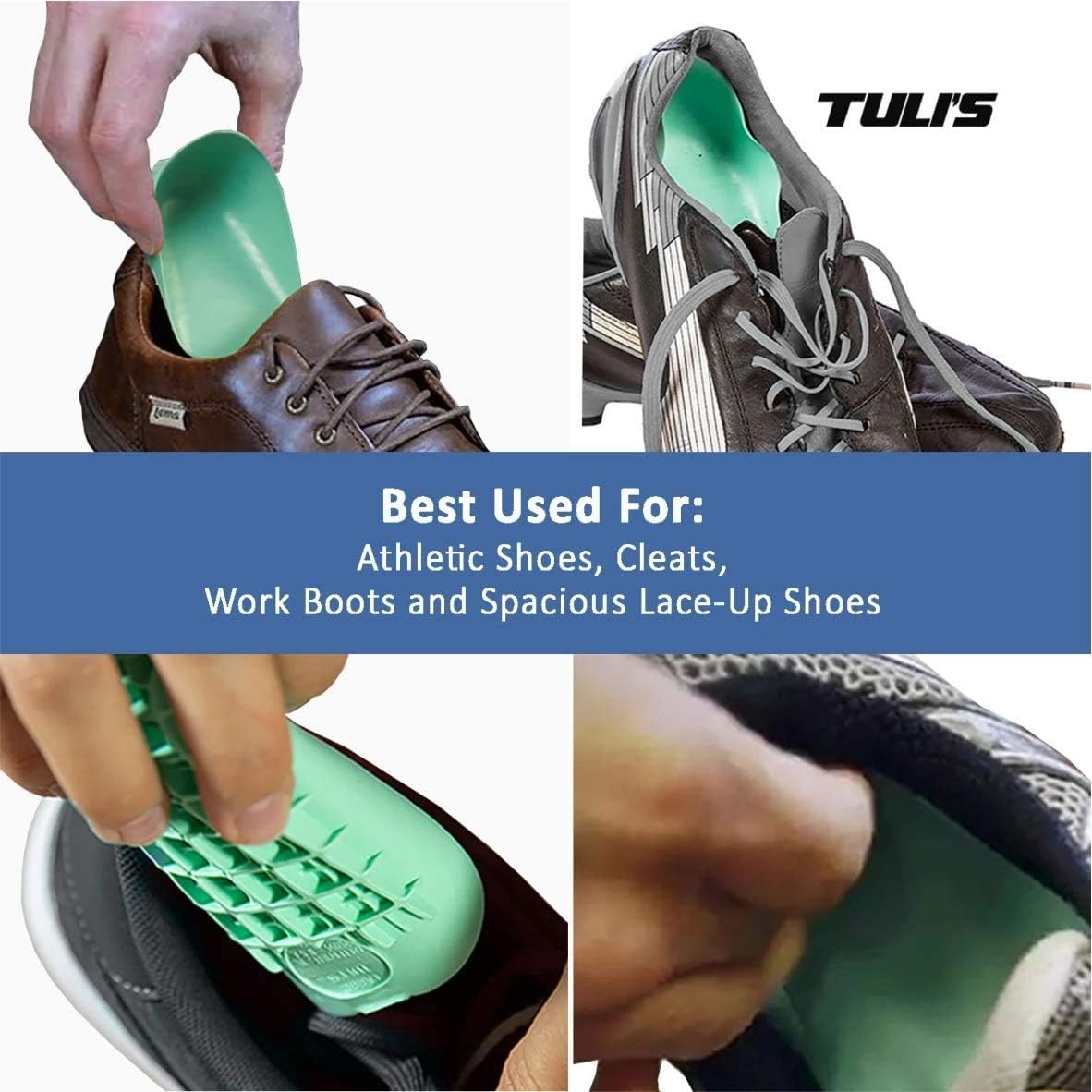 Tuli's Heavy Duty Heel Cups, Cushion Insert for Shock Absorption, Plantar Fasciitis, Sever’s Disease and Heel Pain, Made in the USA, Green 1 Pair, Small : Health & Household