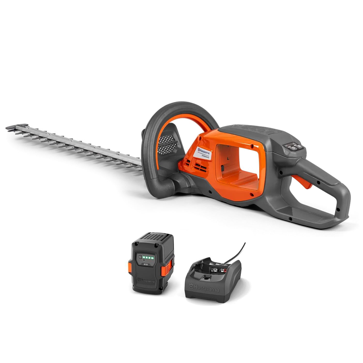 Tagliasiepi Husqvarna a batteria 215iHD45 con batteria BLi10 e caricatore 40-C80, silenzioso e performante per uso privato intensivo