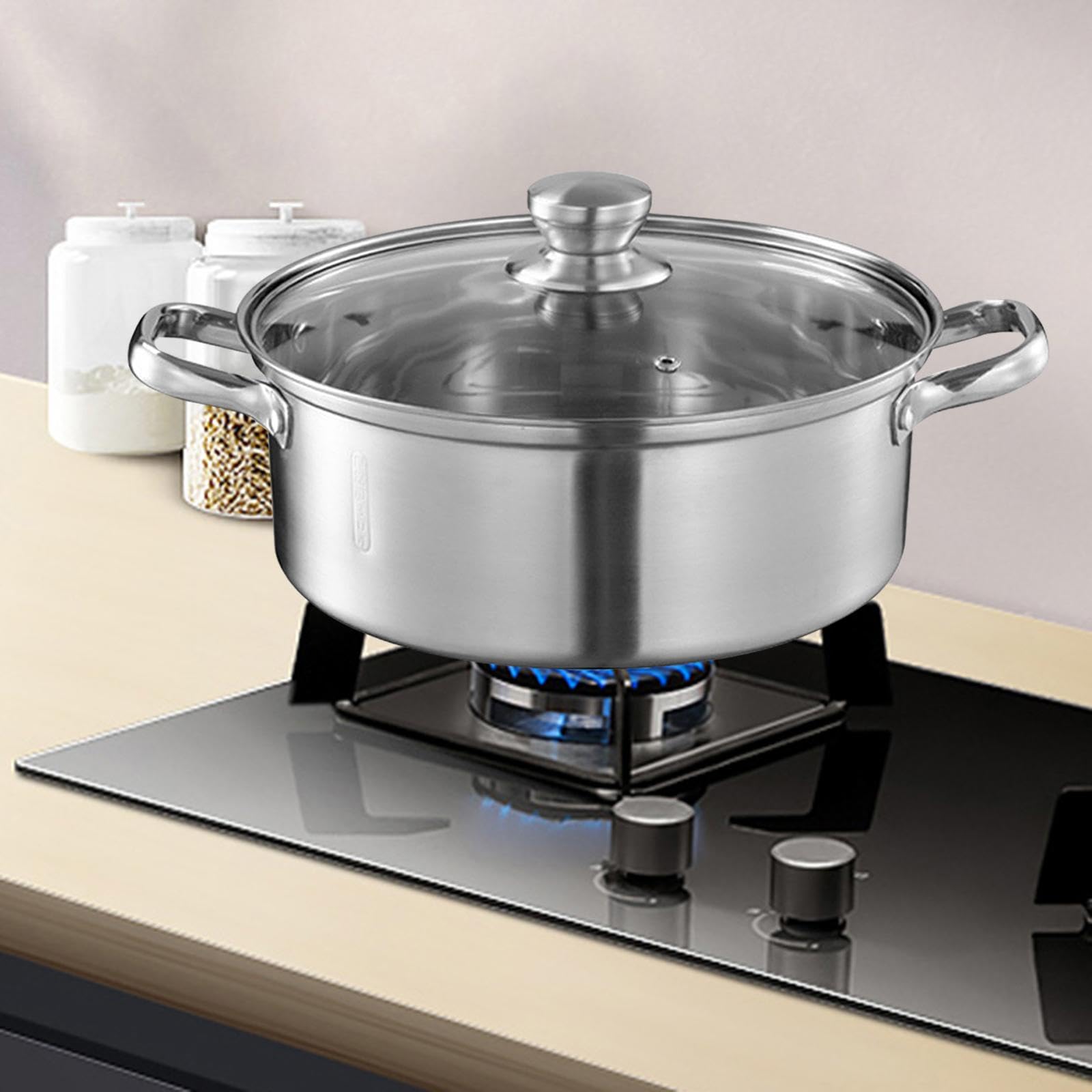 Stockpot Casserole INOX Fond Épais Non Adhésif Poignée Ergonomique Adaptée à d'amis Restaurant, 30 cm