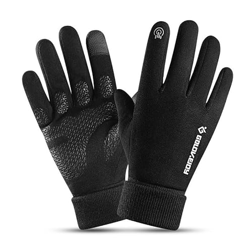 Gants Homme Hiver, Gants en Daim Coupe-Vent avec écran Tactile, pour la Course à Pied, Le vélo, Le Ski, la randonnée, la Chasse, l'escalade, Le Camping (Noir) (L) Cover
