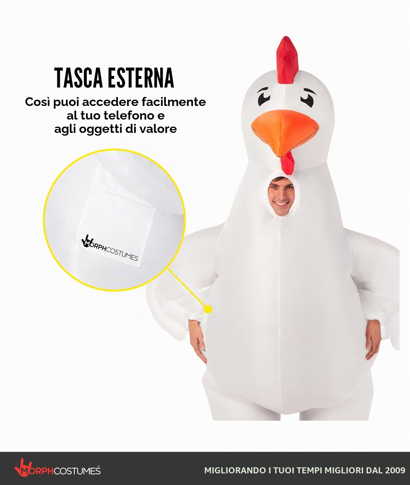 Morph Costume Pollo Gonfiabile Uomo, Costume Halloween Uomo
