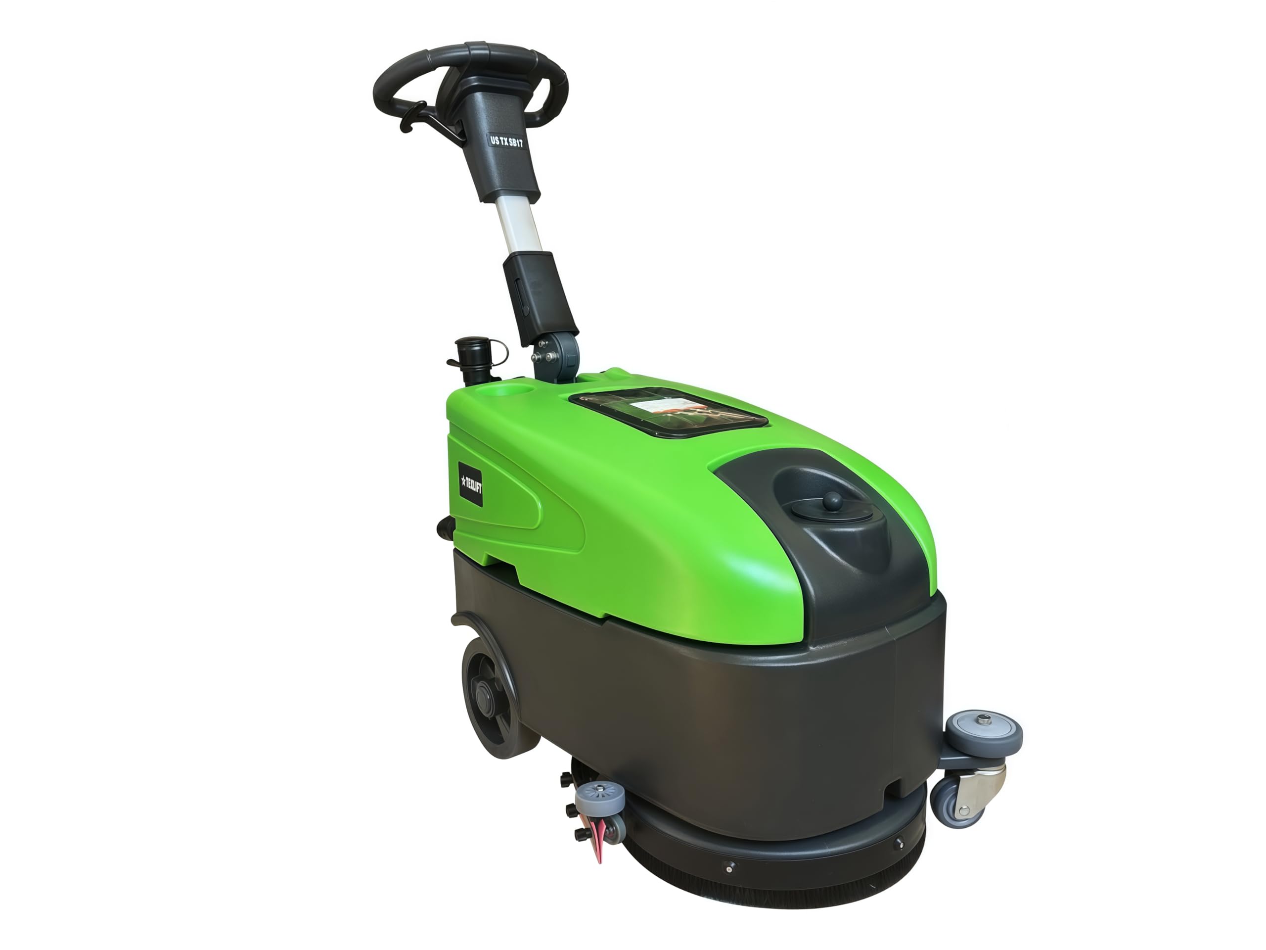 Walk-Behind Commercial Floor Scrubber Machine, 16″ Cleaning Width, 24V Battery Powered Scrubber Dryer with 7 Gal Tank for Retail, Office & Facility