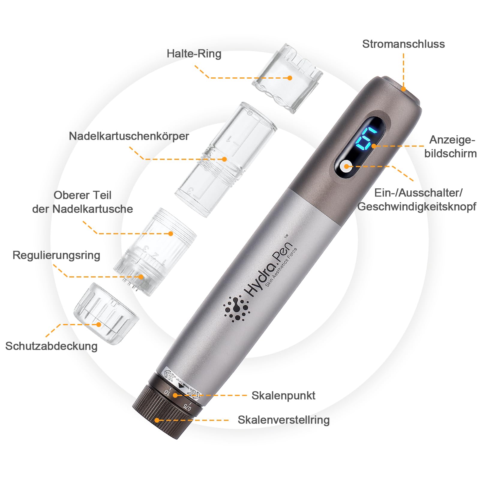 Hydra. Pen H3 Microneedling Pen Automatische Auftragung von Serum, Kabellos Derma Pen mit 5 Typen Ersatzpatronen für Gesicht, Körper, Haarwachstum Hautpflege, Fit Zu Hause & Unterwegs