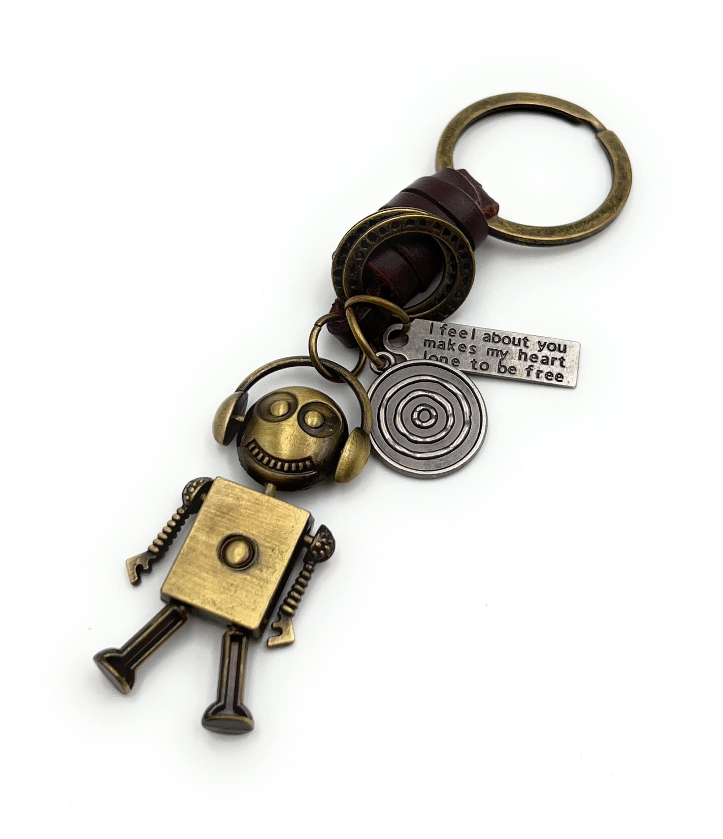 H-Customs robot headphone Cheshire Cat bronze leather keychain pendant bronze