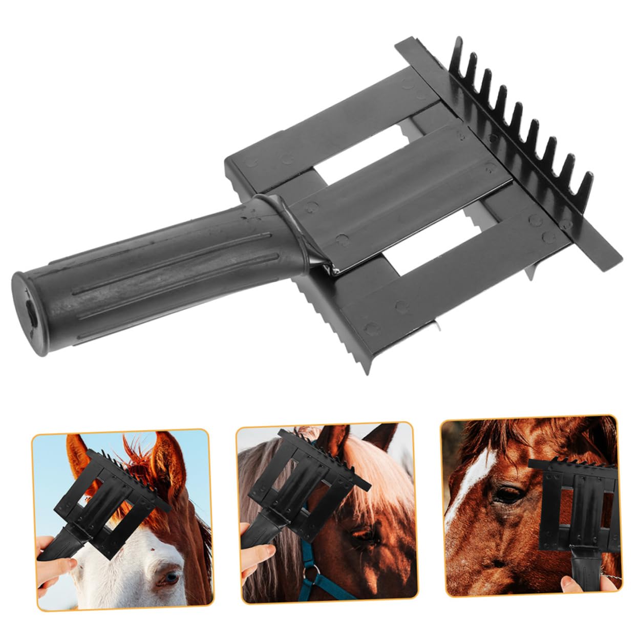 Cepillo para Caballos de Metal para Limpieza y Cuidado, 2 Piezas | Negro, Agarre Ergonómico, para Crin y Rabo, Uso en Caballos y Ganado, Formato Práctico