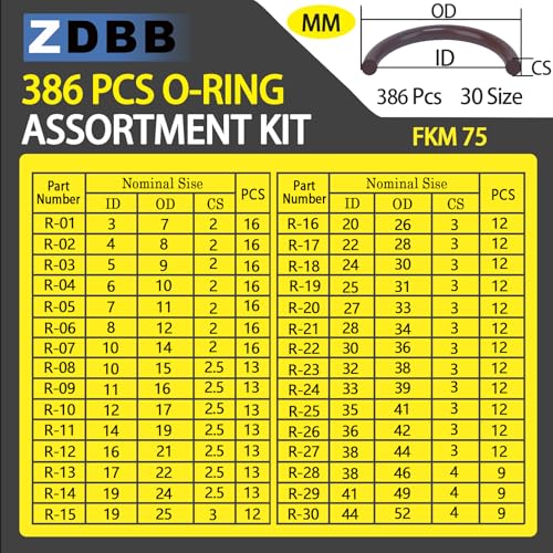 Image of ZDBB 386 PCS Metric FKM Viton O Ring Kit 30 Sizes Fluorocarbon Oring Assortment Set for Automobiles Engines Cylinders Hydraulic Plumbing Faucets Assorted Chemical More Resistant Oil and Heat 75 Duro