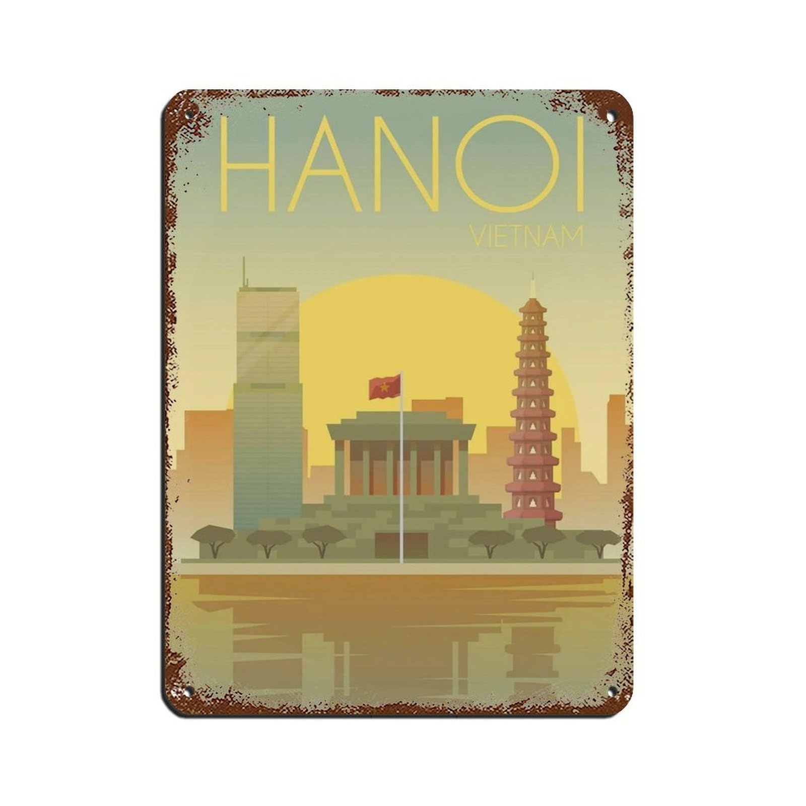 Hanoi Travel Poster, Vietnam Poster Retro Poster Metal Tin Sign Chic Art Retro Iron Painting Bar People Cave Cafe Family Garage Poster Wall Decoration 12x16inch(30x40cm)