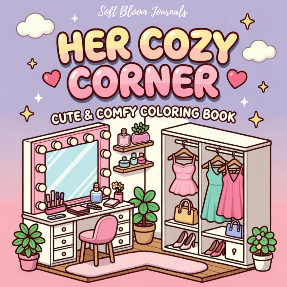 Her Cozy Corner: Cute and comfy coloring book (Cute & Feminine Kawaii Coloring Books)