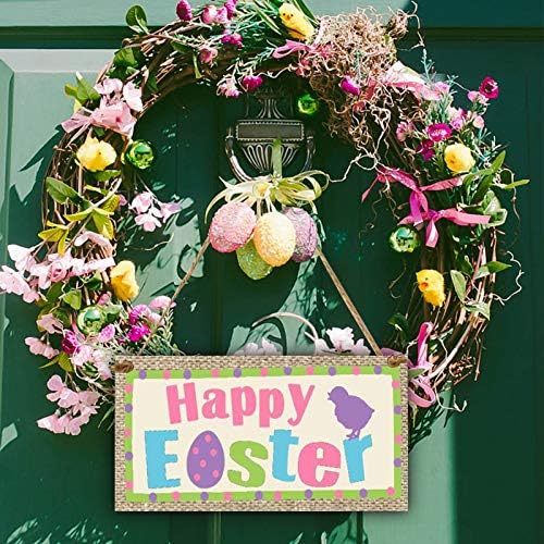 Hileyu 7 Pcs Happy Easter Wooden Plaque Decoration Set,Easter Wooden Hanging Sign Door Wall Decoration,Bunny Easter Egg Chicken Print Door Wall Decor Hanging Decorative Display Sign for Easter
