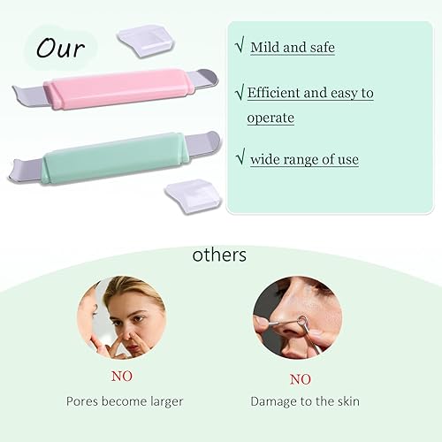 Miniatura 5 de 2 herramientas removedoras de puntos negros de doble cabeza, espátula facial de doble cabeza y limpiador de poros para limpieza facial profunda,
