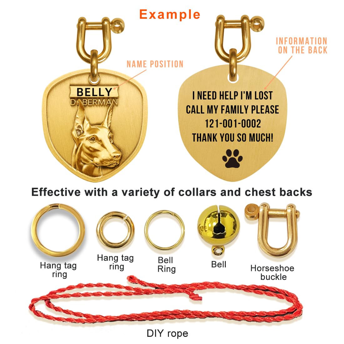 Personalized Dog ID Tag, Brass Shield Design with Custom Text, Multiple Breed Options - French Bulldog, German Shepherd (French Bulldog)