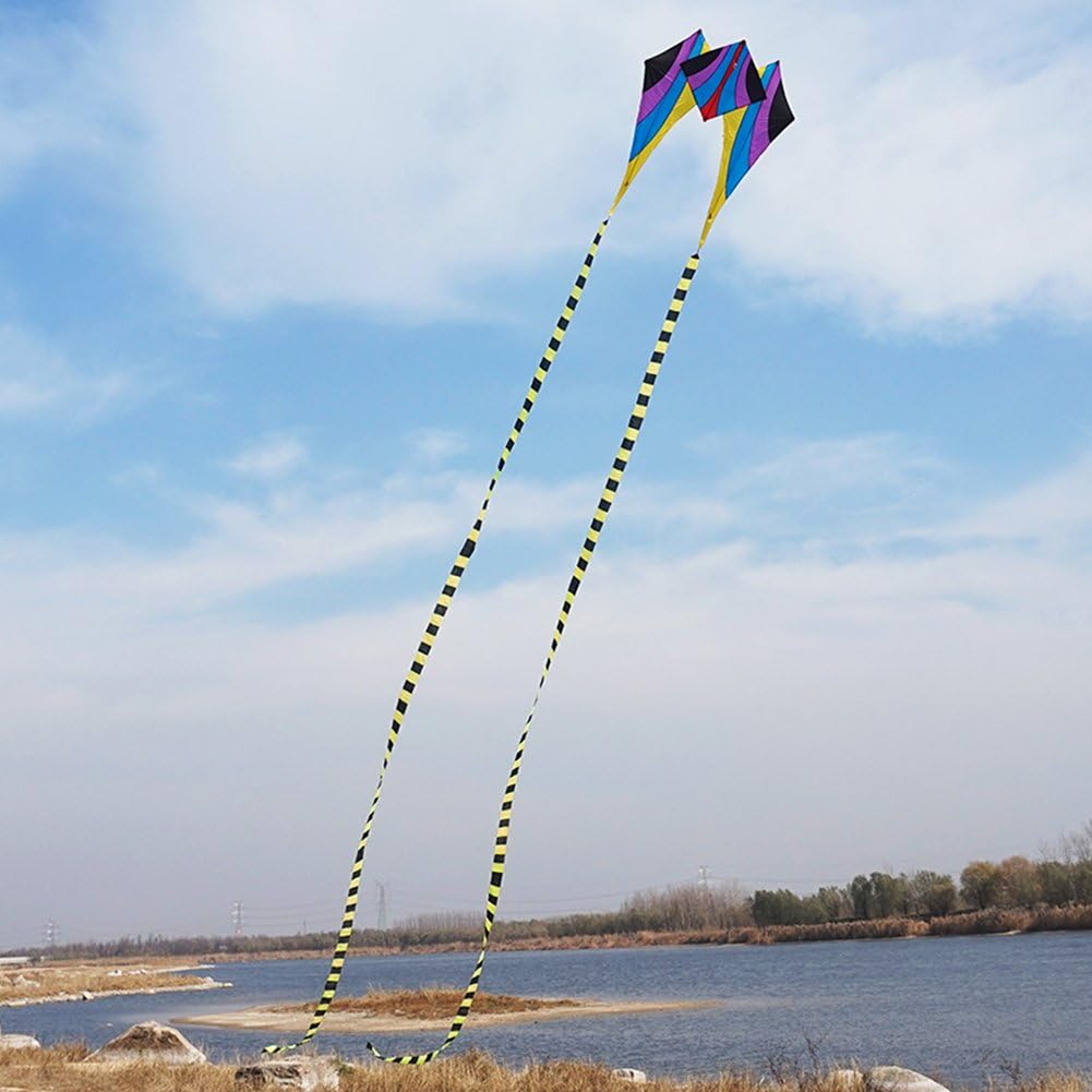 Besra Large Single Line 3D Diamond Flowing Frog Kite with 2 Long Tails Outdoor Fun Sports