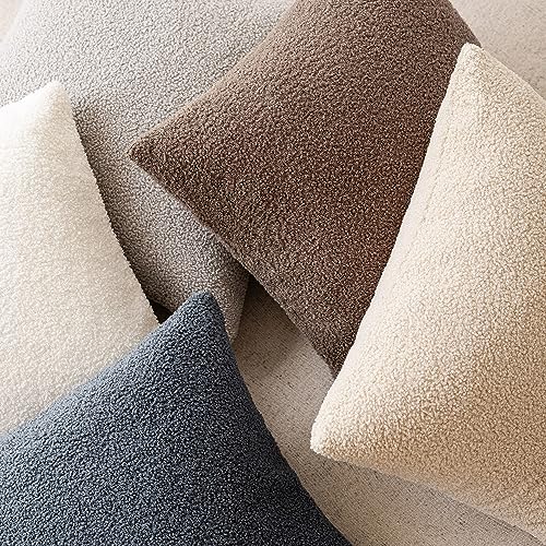 Image of Foindtower Pack of 2, Curly Faux Fur Decorative Throw Pillow Covers Soft Neutral Plush Cushion Case with Zipper Cozy Modern Pillowcase for Home Living Room Couch Bed Sofa 20 x 20 Inch, Chocolate