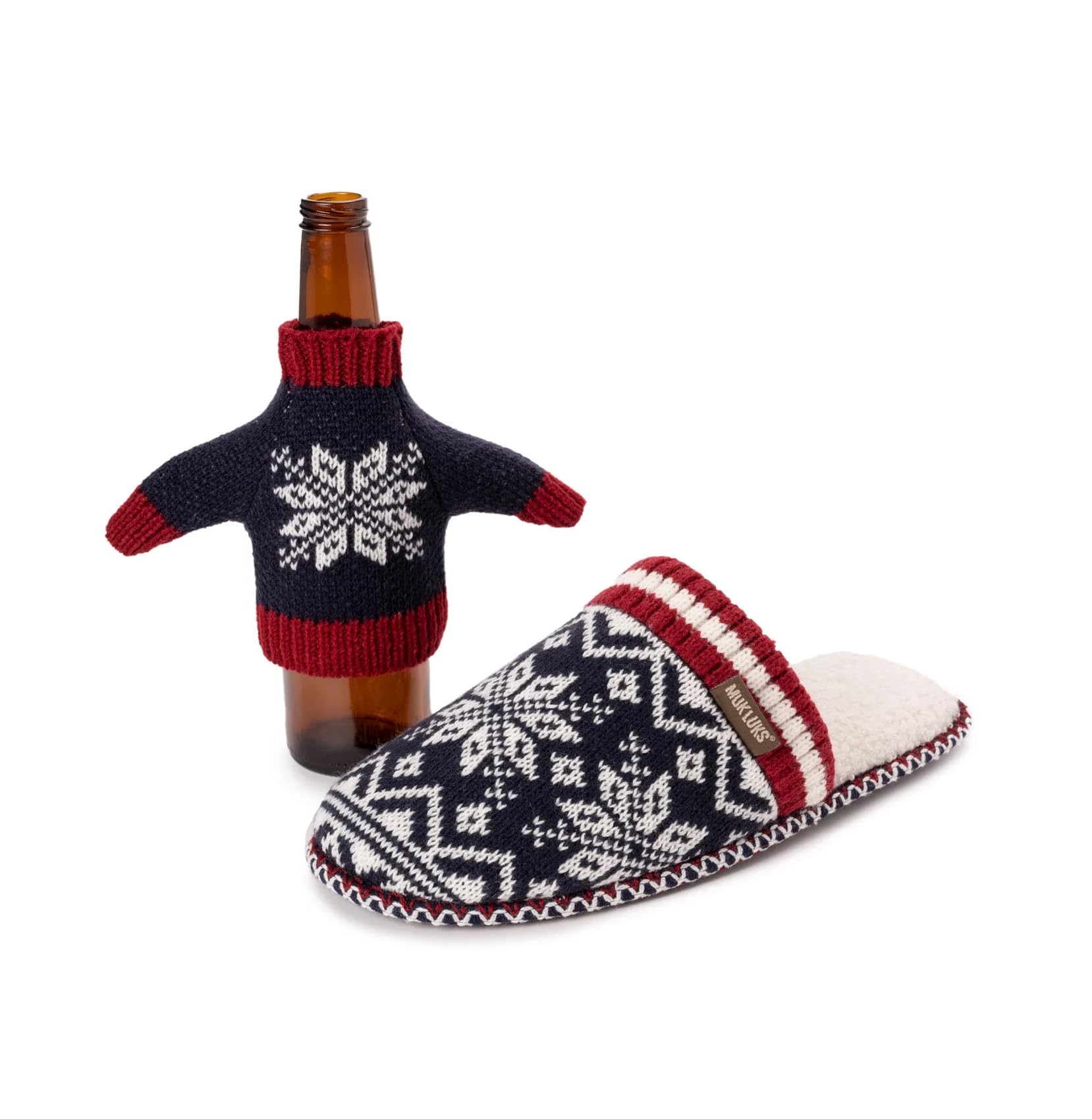 MUK LUKS Men's Rib Knit Scuff Slipper w/Matching Bottle Sweater