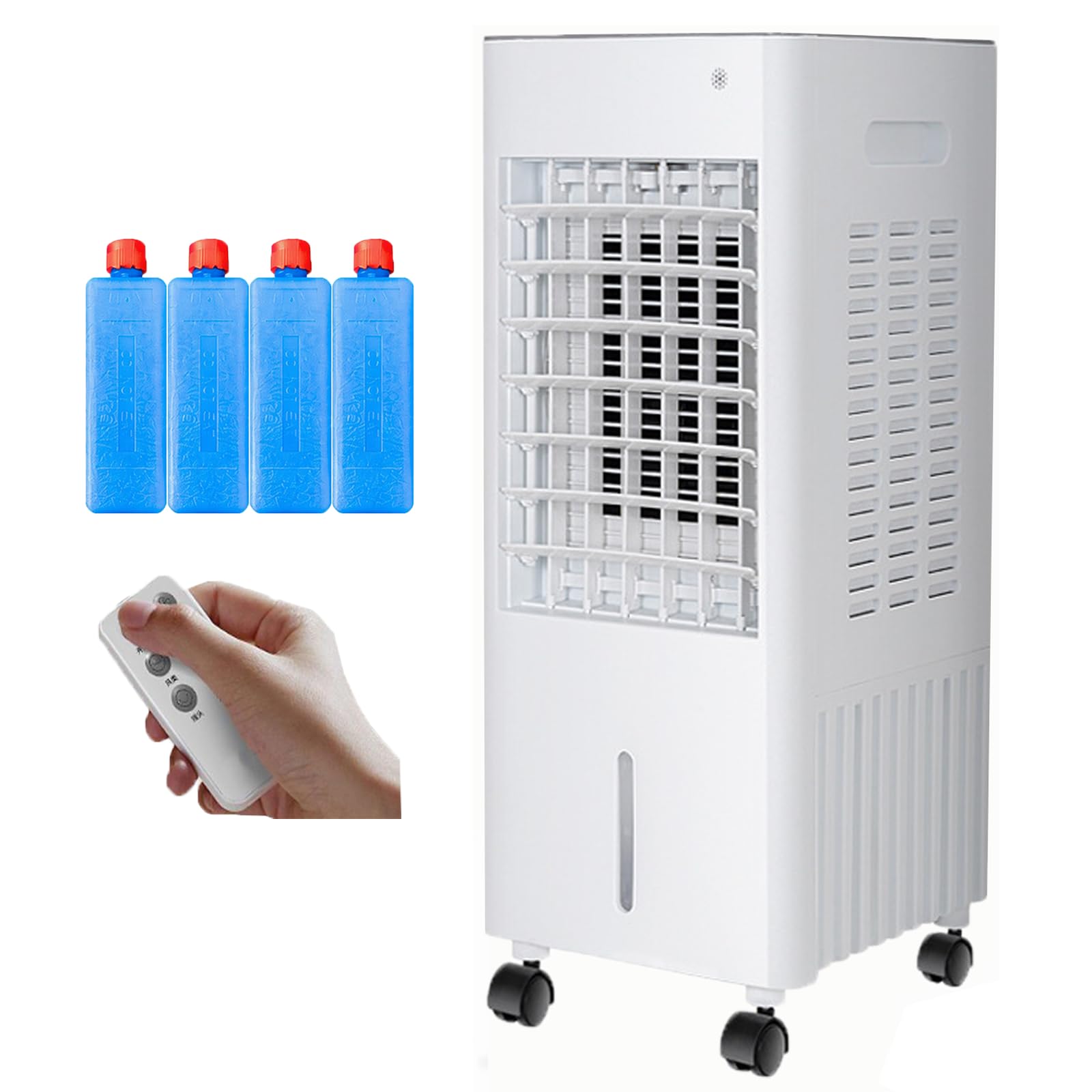 4-in-1 Portable Air Cooler, 12L Evaporative Air Conditioner No Hose, with 4 Ice Packs, 3-Speed Fan, Quiet Operation, 7.5H Timer, Humidifier & Air Purifier, Remote Control for Home & Bedroom