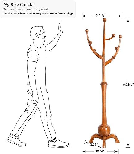 Miniatura 9 de Perchero independiente con 8 ganchos, soporte de madera de fresno de alta calidad de 79 pulgadas, soporte para colgar percheros en el suelo para
