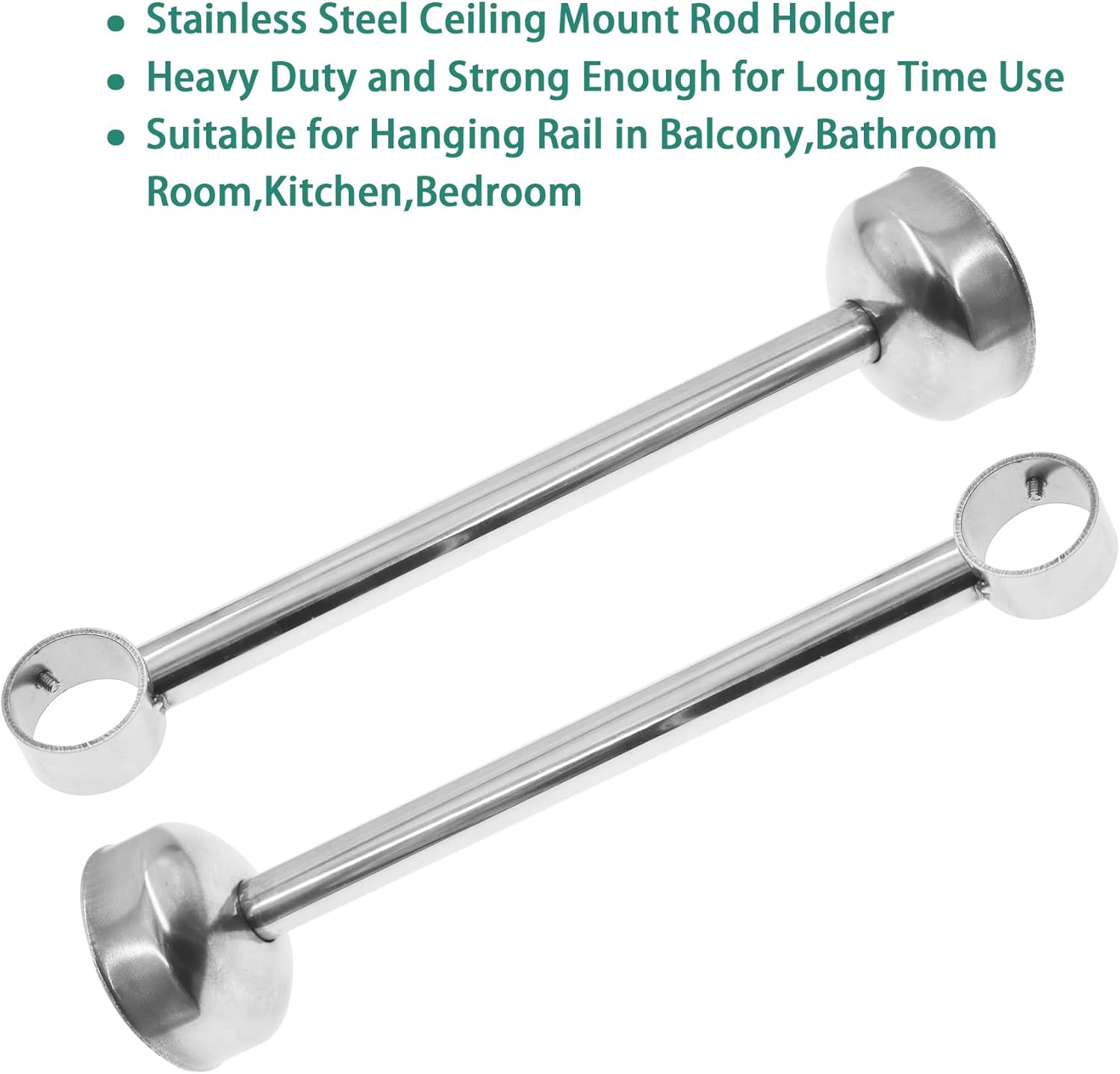 Curtain Rod Ceiling-Mount Bracket,Stainless Steel Ceiling-Mount Rod Holder,TTZEZE Heavy Duty Curtain Rod Holder,Shower Curtain Hanging Rod Supports Sockets (Silver, H:30cm/11.81'' ID:3.3cm/1.3'' 2PCS)
