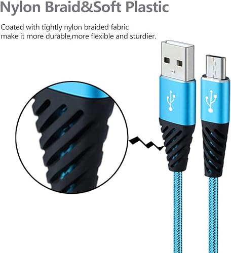 Miniatura 4 de Cable micro USB de alta velocidad, paquete de 5 cables de carga para teléfono celular Android de 10 pies, cable corto trenzado de nailon de carga
