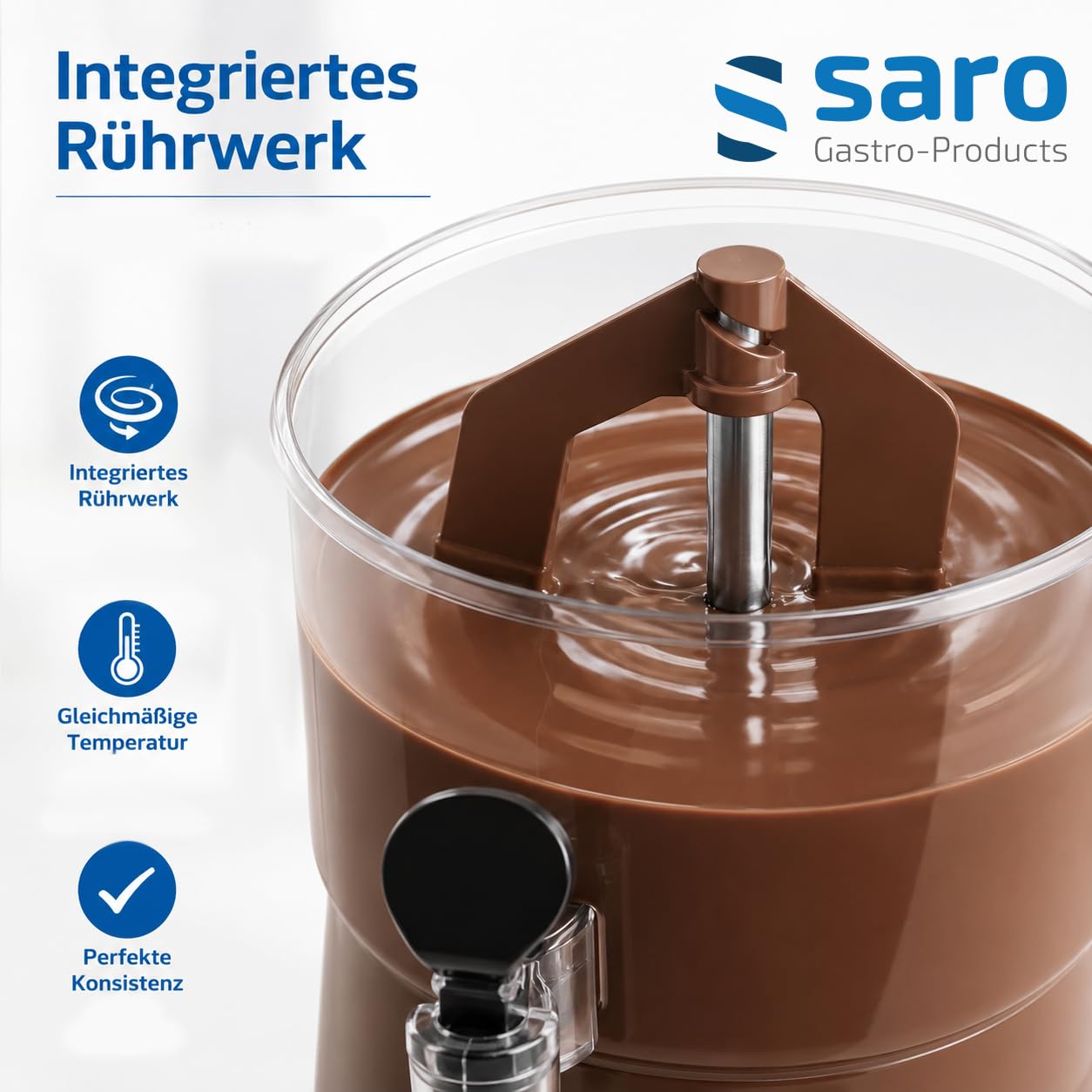 SARO Kakaodispenser – 5 L – Weiß – Rührwerk – Edelstahl-Deckel – Temperatur 30–90 °C – Abnehmbarer Behälter & Zapfhahn – Modell NINA