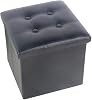 Footstools & Ottomans Storage Ottoman,Faux-Leather Cube Ottoman Footrest Stool Tufted Footstool Storage Box With Lid For Living Room Color : Black