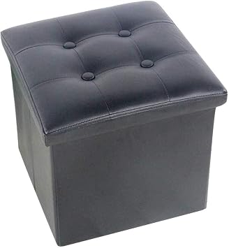Footstools & Ottomans Storage Ottoman,Faux-Leather Cube Ottoman Footrest Stool Tufted Footstool Storage Box With Lid For Living Room Color Black