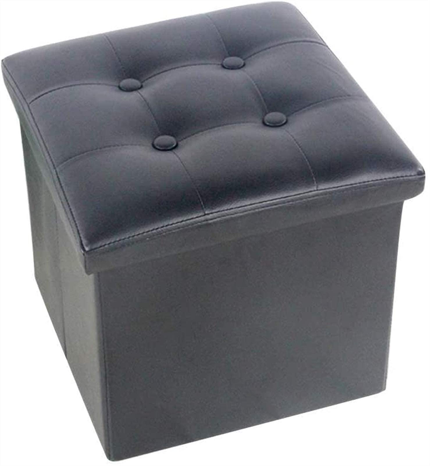 Pouf cube noir capitonné en simili-cuir avec couvercle amovible