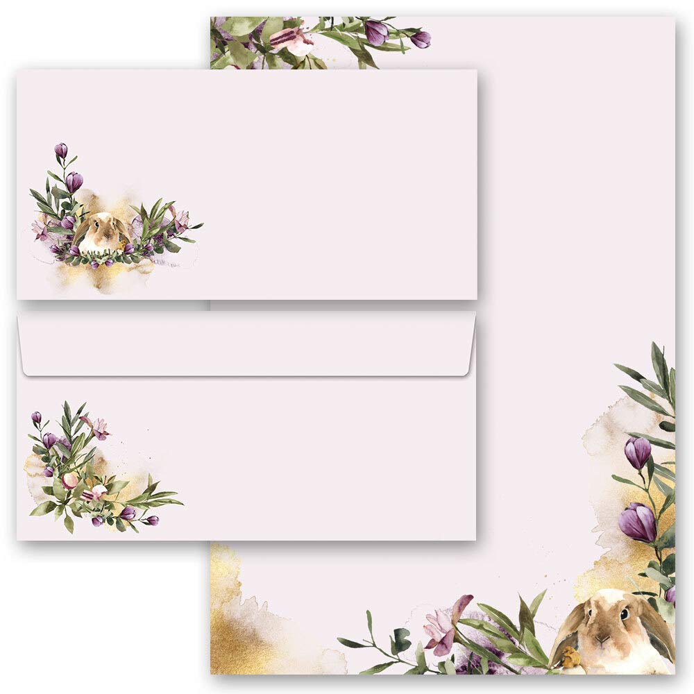 Stationery-Sets Flowers & Petals, Flower NEST 100 Sheets of Stationery Paper + 100 Matching envelopes DIN Long windowless
