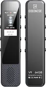 Gravador de voz digital COCONISE de 64 GB com gravação HD de 3072 Kbps, ativado por voz e reprodução em loop A-B, USB-C
