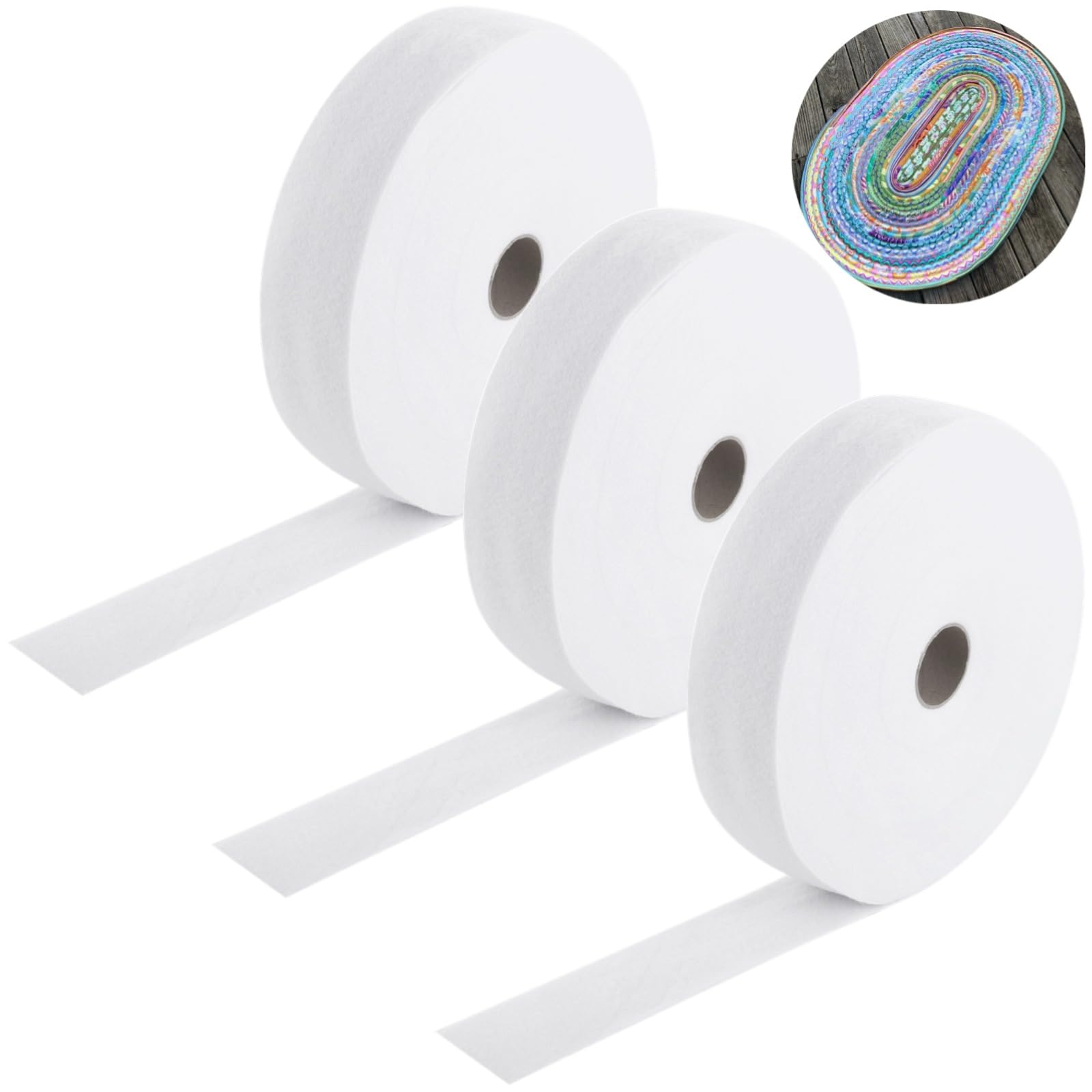 3 Rolls Jelly Roll Batting Strips, 2 1/4 Inch Cotton Blend Fleece Batting Total 98.4 Yards for Jelly Roll Rugs, Throw Rugs, Braided Rug