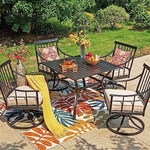 Image of Sophia & William 5 Pieces Patio Furniture Set for 4, Metal Patio Outdoor Dining Set, Square Patio Dining Table and Swivel Chairs with Seat Cushions, Conversation Bistro Set for Garfden, Yard, Poolside