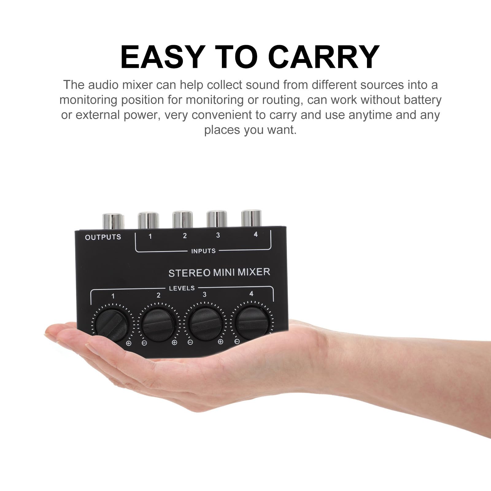 Beavorty Mezclador de Audio Pasivo Portátil de 4 Canales Cx400, Mini Mezclador Estéreo Controles Independientes, Carcasa Abs y Hierro, Adecuado para Dj, Conciertos y Equipos de Música