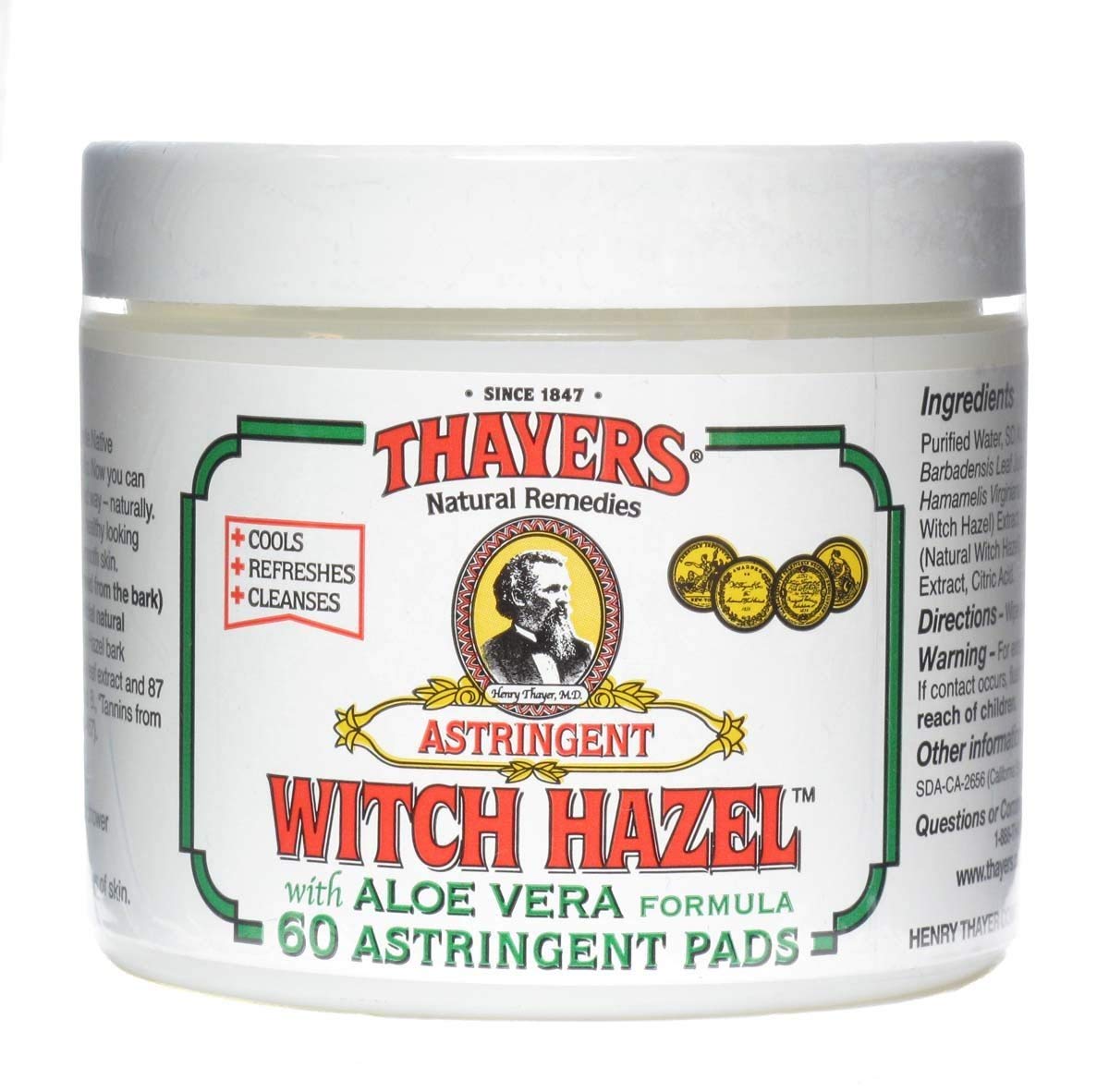 Thayer Witch Hazel Astringent Pads, Original, 60 Count