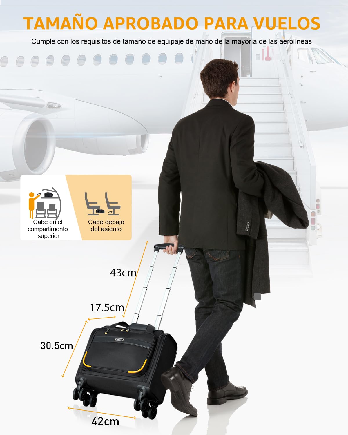 Ponhog Maletín con 4 Ruedas para Ordenador Portatil, Resistente al Agua para Hombres y Mujeres, Negocios, Viajes, Trabajo - 15.6 Pulgadas, Negro