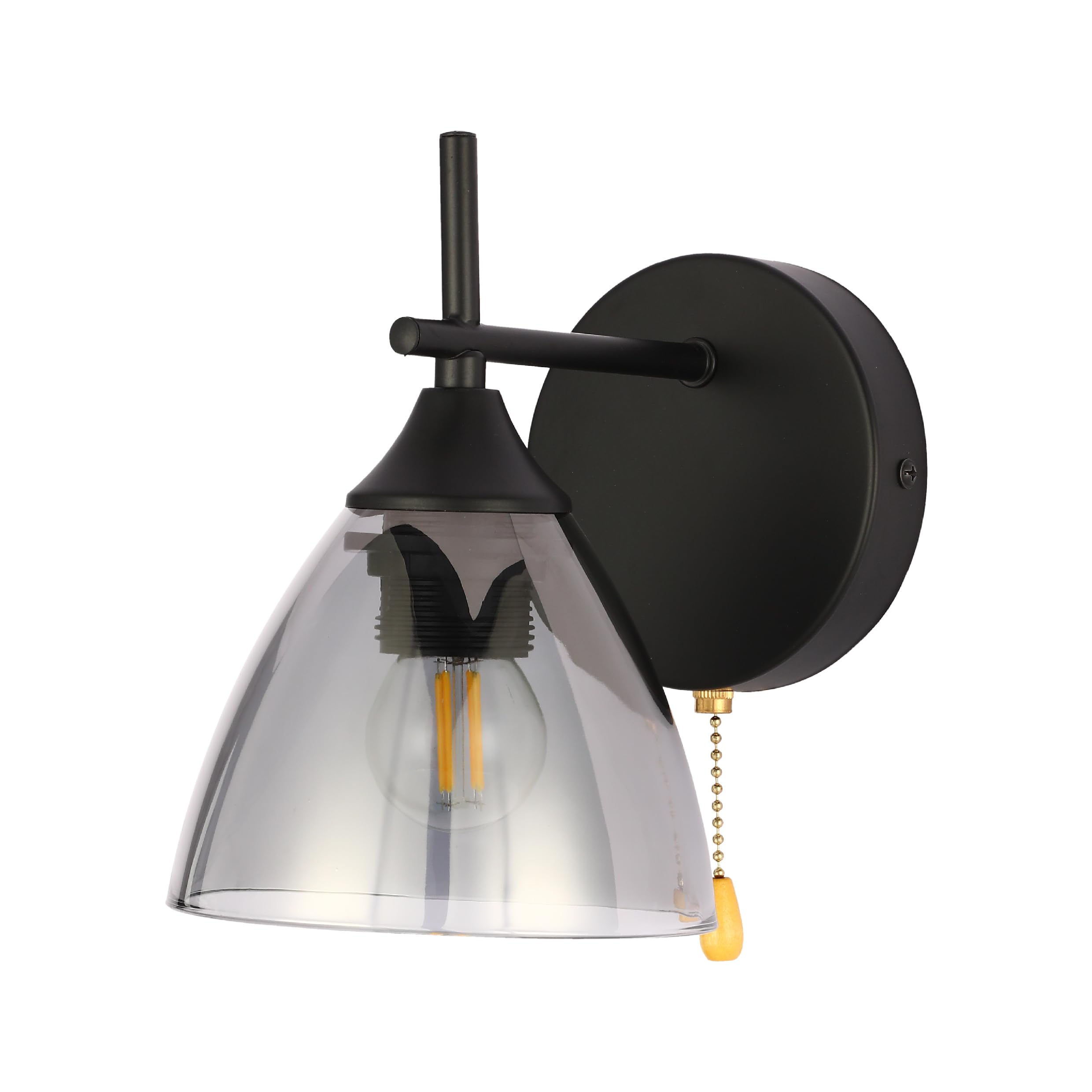 TEKLED myHome Modern Cone Glass Wall Light | E27 with Pull Down Switch | for Bedrooms Living Rooms Hallways Study Rooms Cafes Bars Restaurants | Black - Smoky (Bulb not Included)