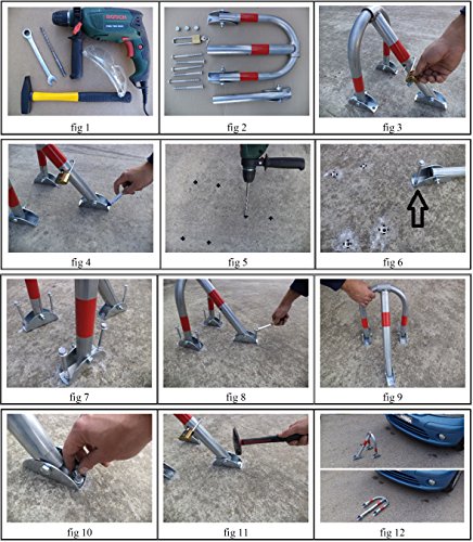 SNS SAFETY LTD Parkplatzsperre Klappbar, aus verzinktem Stahlrohr 32 mm, mit 3 Beinen, Vorhängeschloss mit 3 Schlüsseln, 28cm x 35cm (1 Stück)