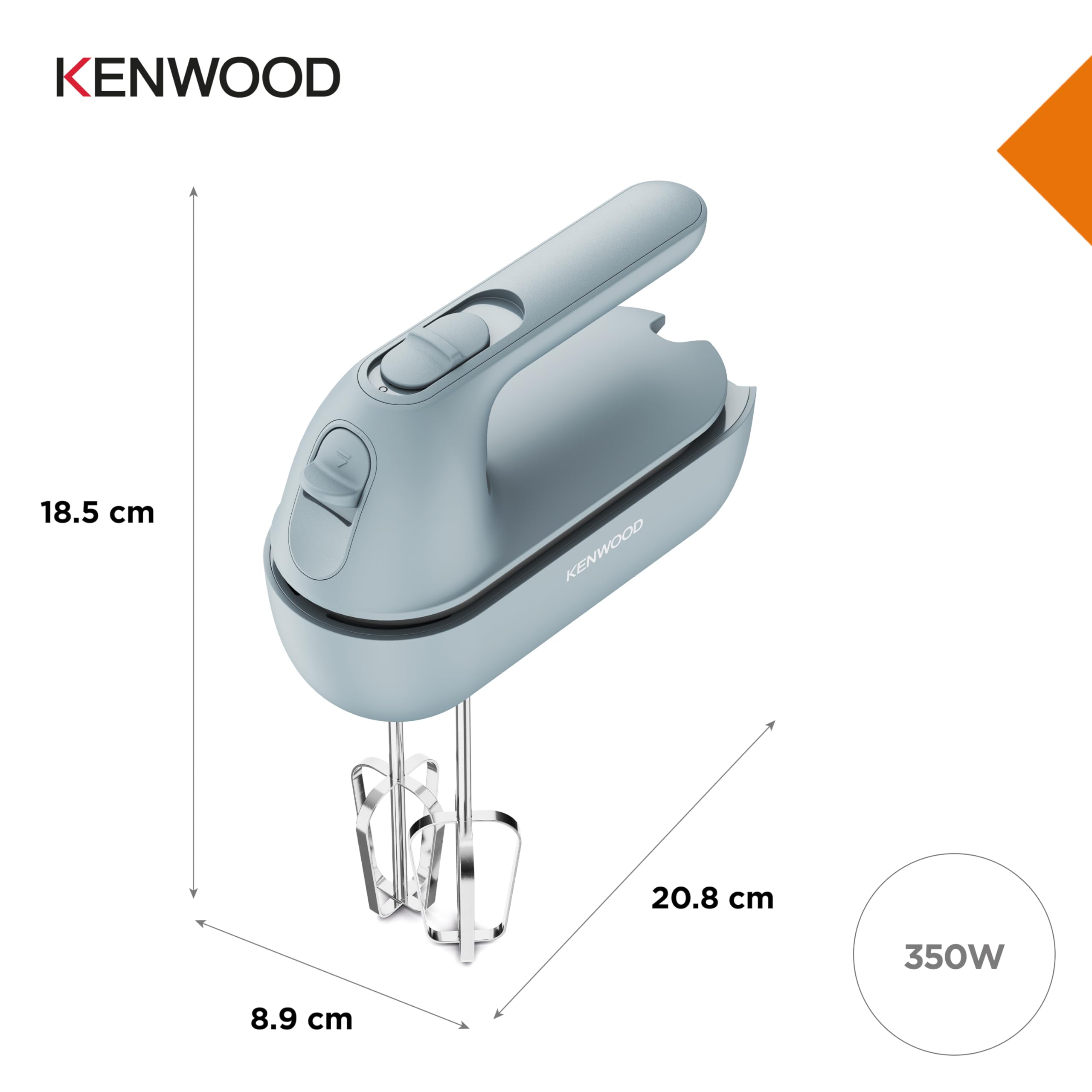 Kenwood QuickMix Go HMP40.000GY, Sbattitore Elettrico Portatile con Custodia Integrata, Fruste e Ganci per impastare in Acciaio Inox, 5 Velocità, Realizzato con Plastica Riciclata, 350W, Storm Blue