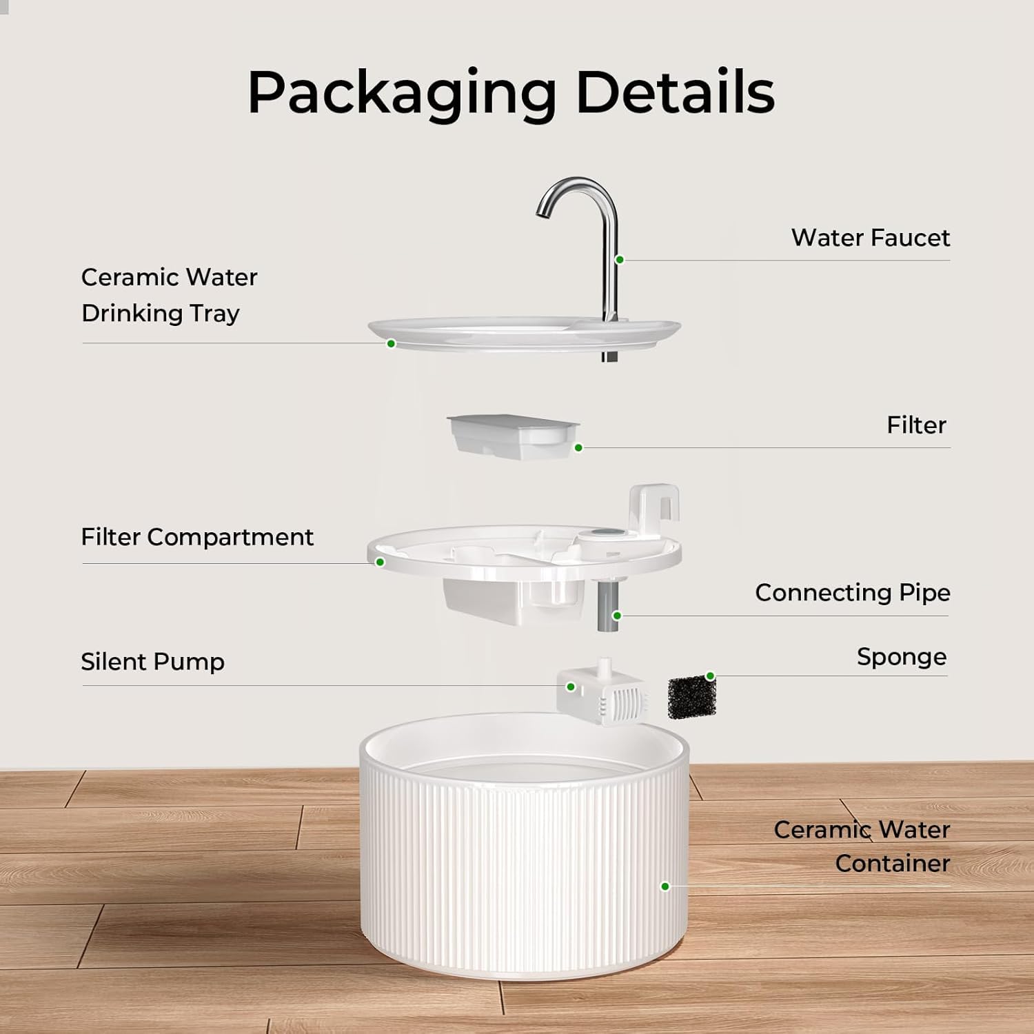 Voluas Ceramic Cat Water Fountain: 2.2L/74oz Cat Fountains for Drinking, Automatic Pet Water Dispenser with Ultra-Quiet Pump and Replacement Filter, Kitty Watering Supplies Indoor Easy Clean BPA-Free - image 8