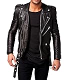 Men's Black REAL Lambskin Leather Biker Jacket VINTAGE GENUINE MOTORCYCLE JACKETS FOR MEN