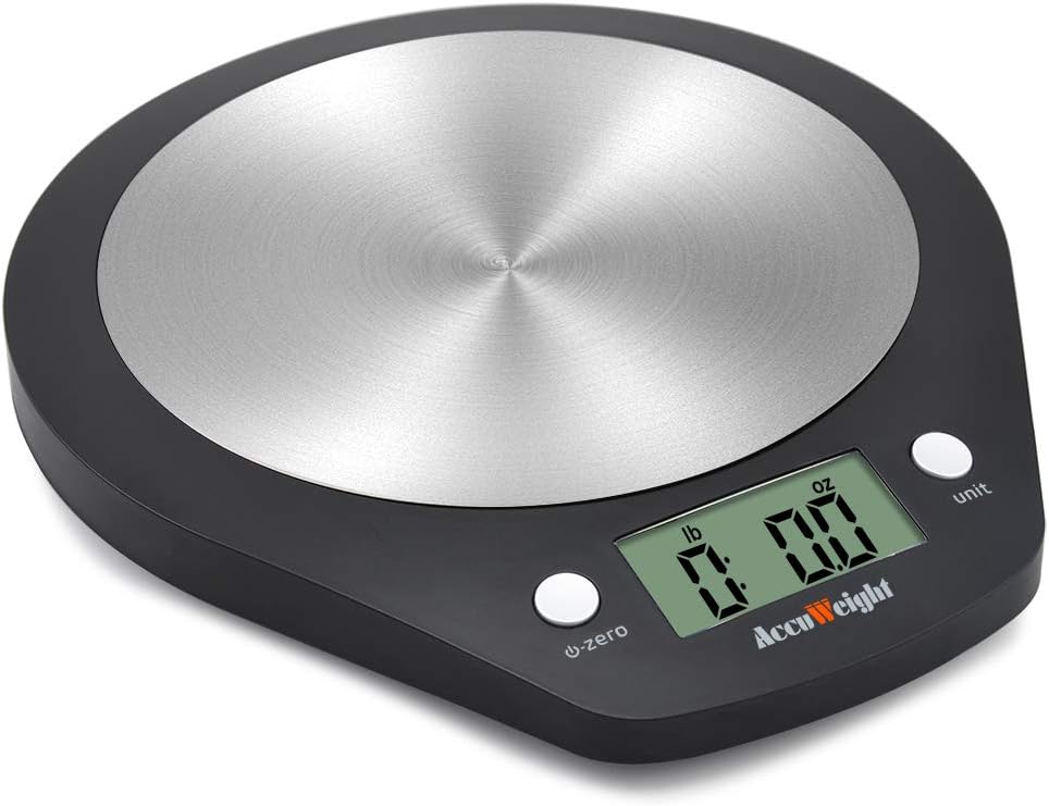 Accuweight Stainless Steel Digital Kitchen Food Scale, Electronic Cooking Scale, 0.1oz to 11lbs Capacity