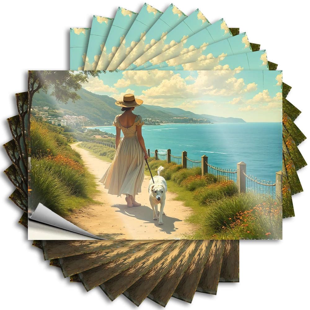 Bar Accessories Man Cave Tall Saying - Woman Walking Her Dog By The Sea. Removable Decal Window Easy Peel for Humor(8X12CM)
