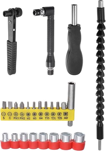 uxcell Kit de extensión de broca flexible, juego de 24 puntas de destornillador de vástago hexagonal de 14 pulgadas, herramientas de mango con eje