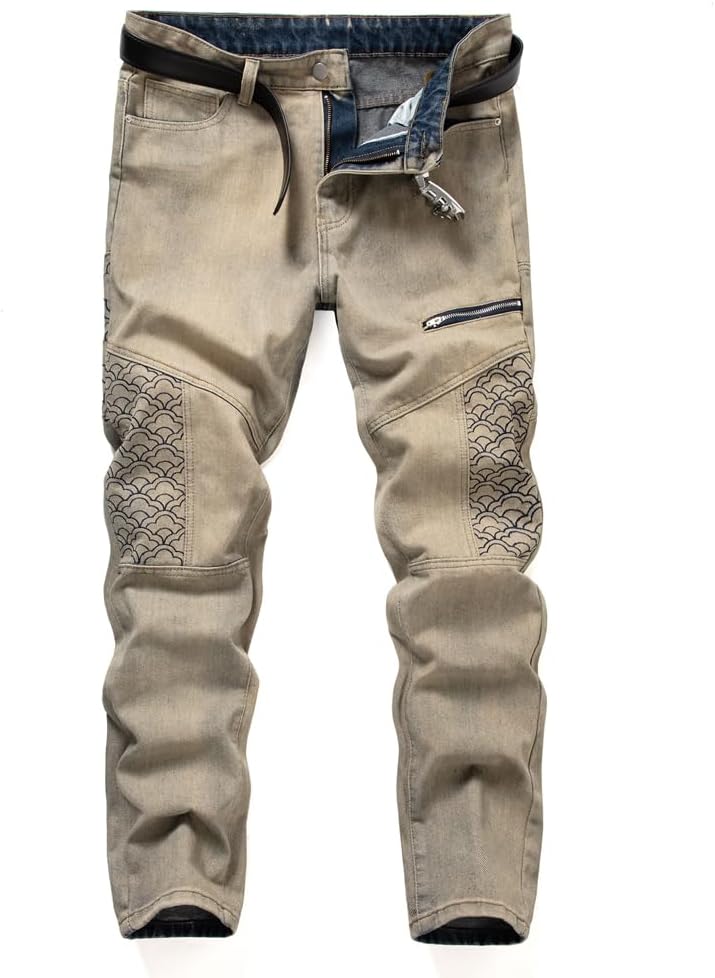 Men’s Biker Straight Jeans Designer Comfort Denim Pants Slim-Fit Soft Casual
