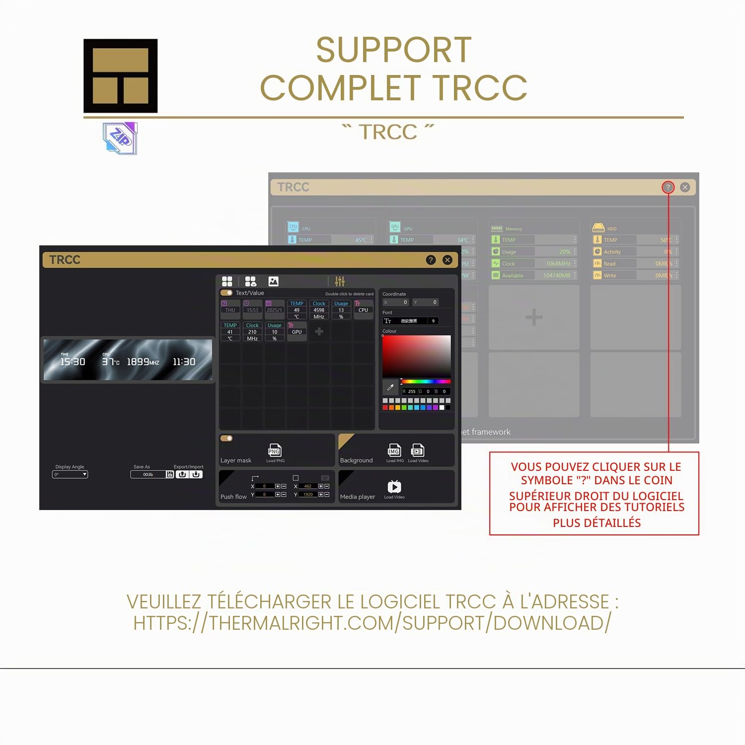 TR-Thermalright Trofeo Vision 9.16 LCD Noir Écran IPS 9,16’’ Résolution 1920x480-Peut être fixé au boîtier/Refroidisseur de CPU, Images/Vidéos dynamiques DIY, Noir
