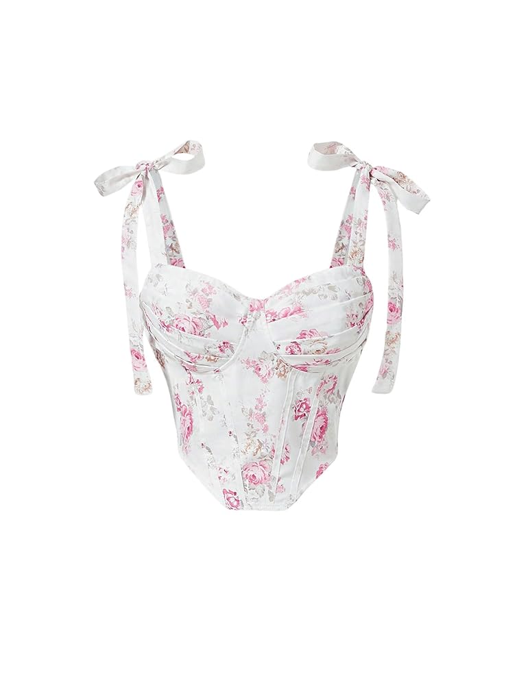 Floerns Women's Floral Print Tie Shoulder Crop Top