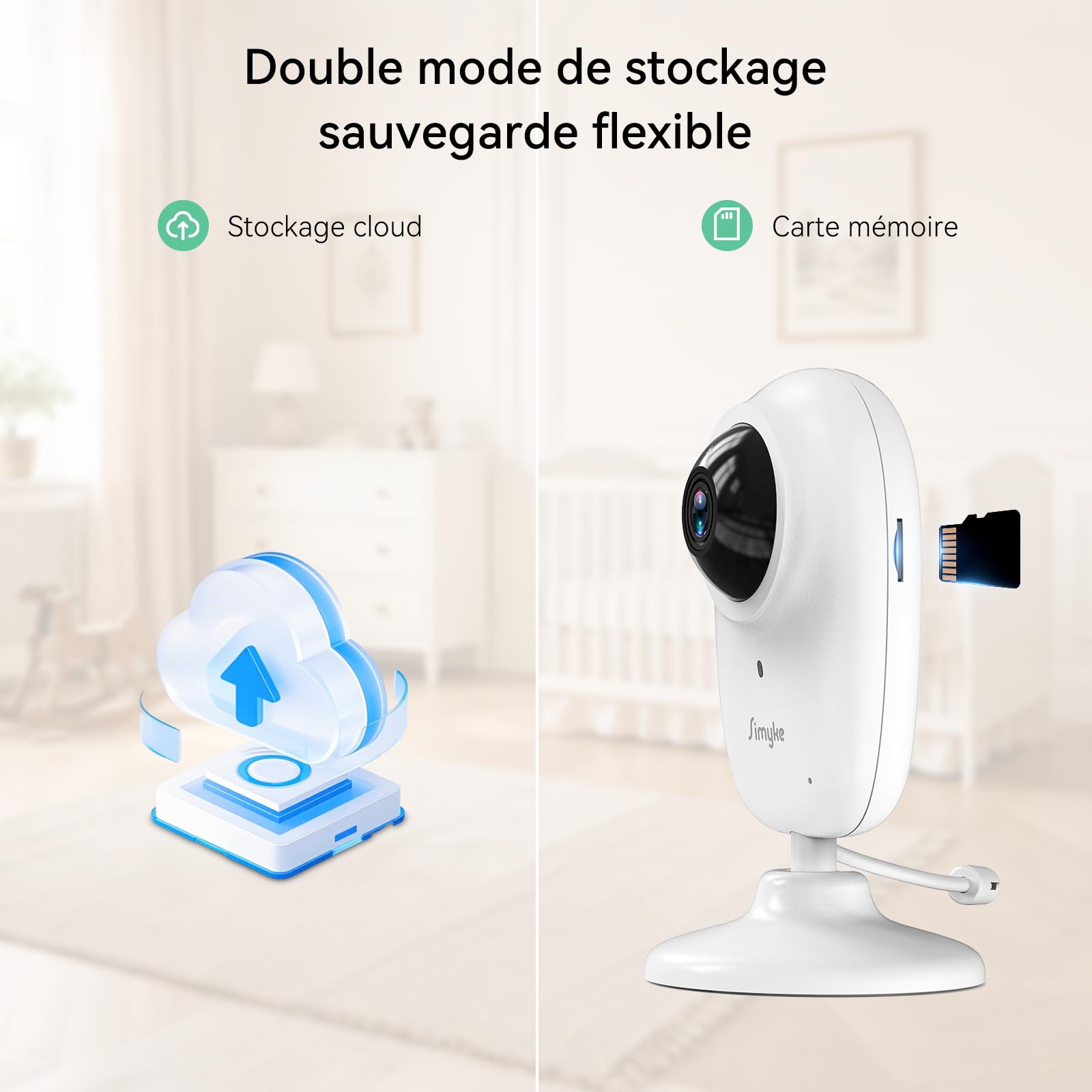 Simyke Babyphone 1080P caméra Double Connexion, écran 2,8" sans WiFi et app Smartphone WiFi 2,4 GHz, Vision Nocturne Nette, Dialogue bidirectionnel, alertes intelligentes, portée 360 m