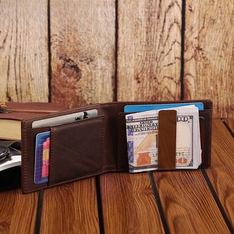 Genuine Leather Wallet for Men RFID Blocking Slim Bifold Minimalist Front Pocket with Money Clip Thin Design (Coffee)3