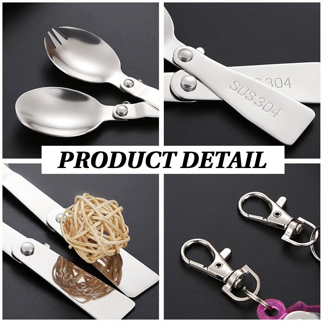 Set Posate Pieghevoli Viaggio - 3 Pezzi In Acciaio Inox 304 Con Contenitori, Colori Assortiti