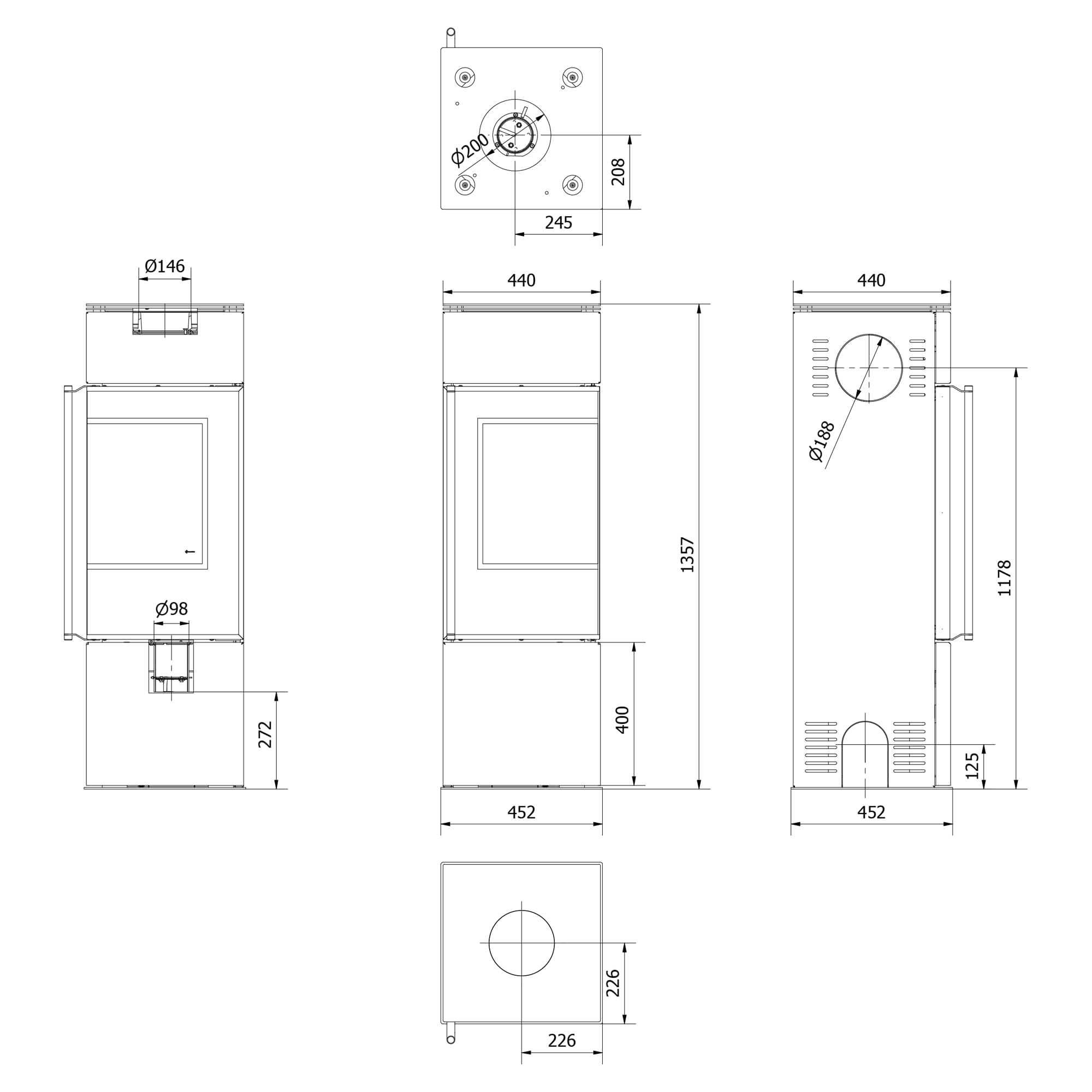KRATKI Stufa a legna in acciaio REN 7,3 kW Ø150 destro A ECODESIGN 2 15a B | Acciaio nero, efficienza 80,2%, classe A. Ecodesign, BImSchV 2, Flamme Verte 7, Kratki PRO; per recupero calore.; S destra