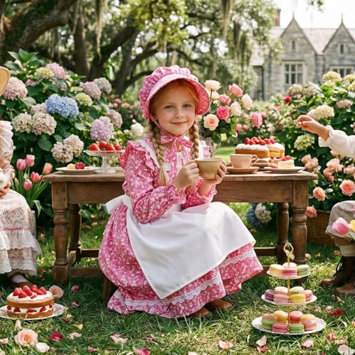 Disfraz colonial floral para niñas 10-12 años miniatura 6